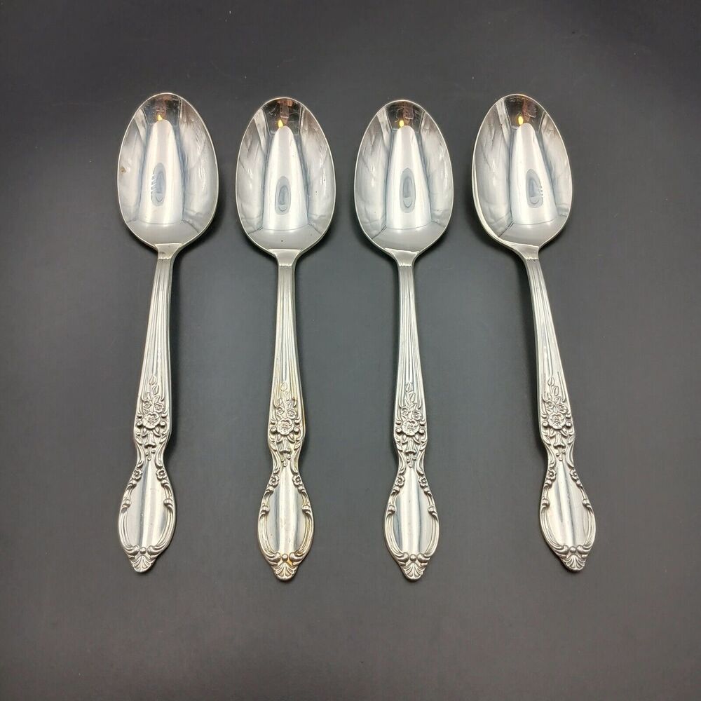 4 pcs Wm Rogers & Son IS Silverplate VICTORIAN ROSE Teaspoon 6" Vtg